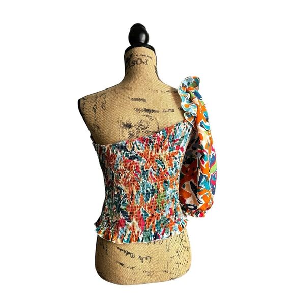 SHEIN Allover Print Ruffle One Shoulder Puff Sleeve Top XL NWOT - Picture 6 of 11